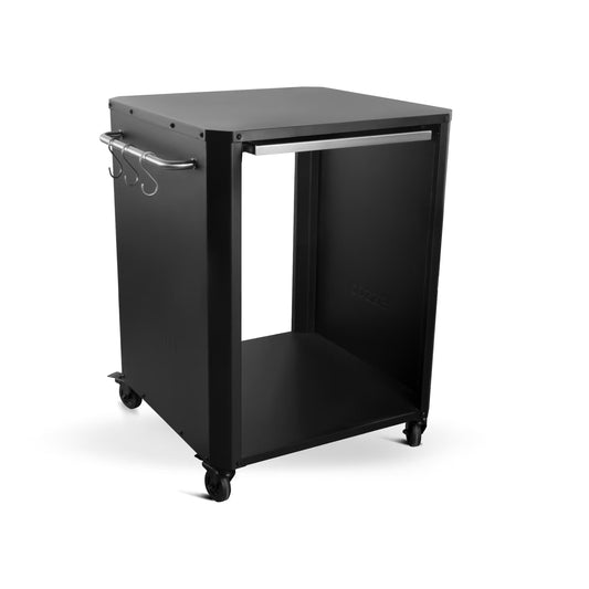 Cozze pizza oven table with tool hooks and lockable wheels