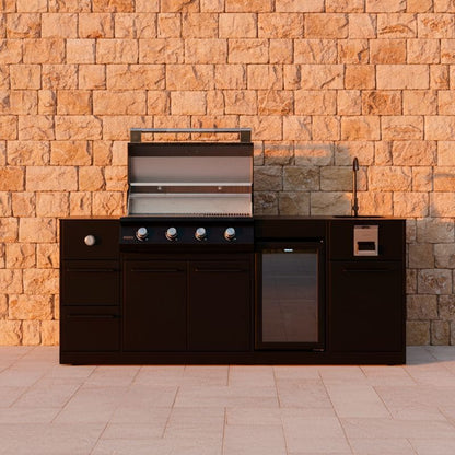 Integrated gas barbecue with 4 burners and side burner outdoor kitchen