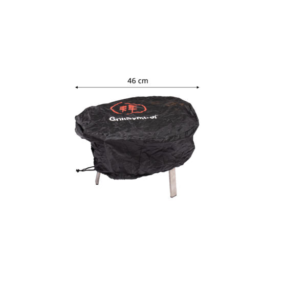 Black wok cover with Grillsymbol brand logo and dimensions on a white background
