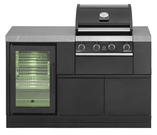 Grandpro Backyard Bistro Premium G4 showing integrated storage cabinets and sleek countertop design