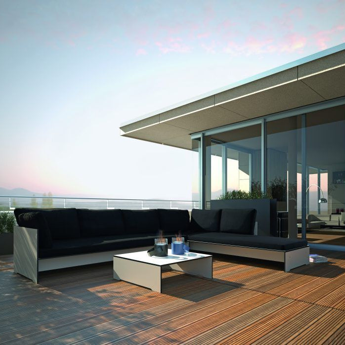conmoto RIVA Lounge Combination B, modular HPL outdoor sofa, Sunbrella cushions, flexible garden seating