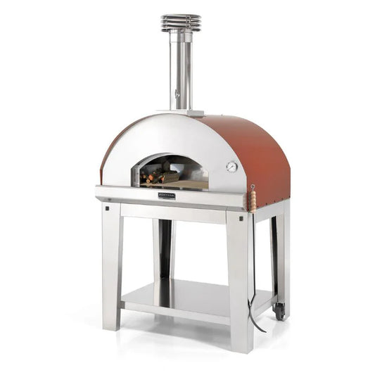 Fontana Mangiafuoco wood-fired pizza oven with trolley stainless steel 60x80 cm cooking chamber