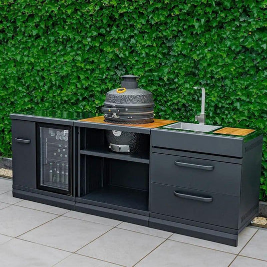 GRLLR Outdoor Kitchen - Ember Classic 18 inch Kamado, Fridge & Sink
