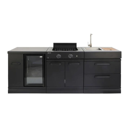 GRLLR outdoor kitchen with 2 burner stove fridge and sink modular setup UK