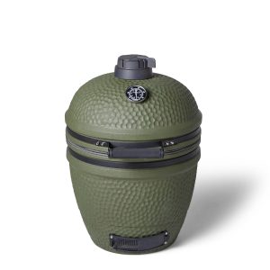 Moddern Kamado ceramic BBQ with aluminium pedestal in matte olive green