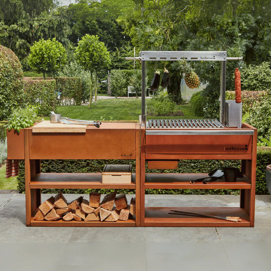Barbecook Pedro Asado Grill with workstation in Corten and stainless steel