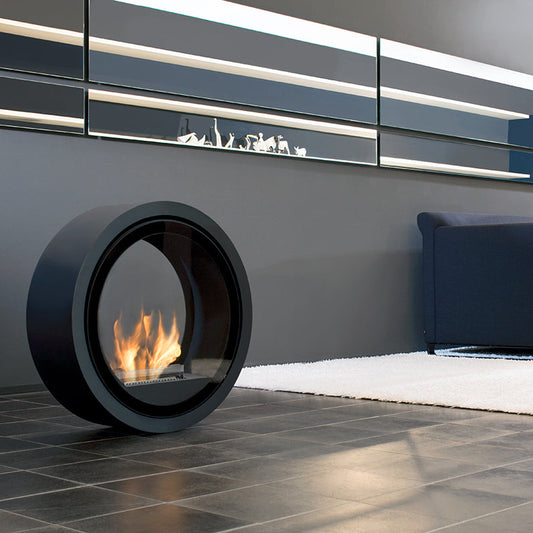Rollable indoor outdoor fire pit with safety glass