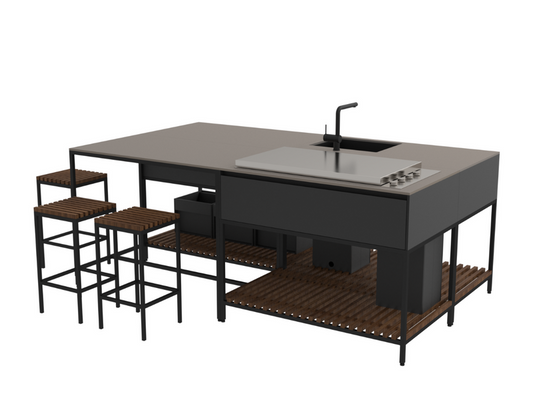 conmoto TICINO Kitchen Frame Drawer 120 modular HPL and stainless steel outdoor base in outdoor modular kitchen