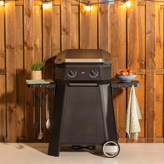 Cozze outdoor BBQ prep cart with gas bottle storage