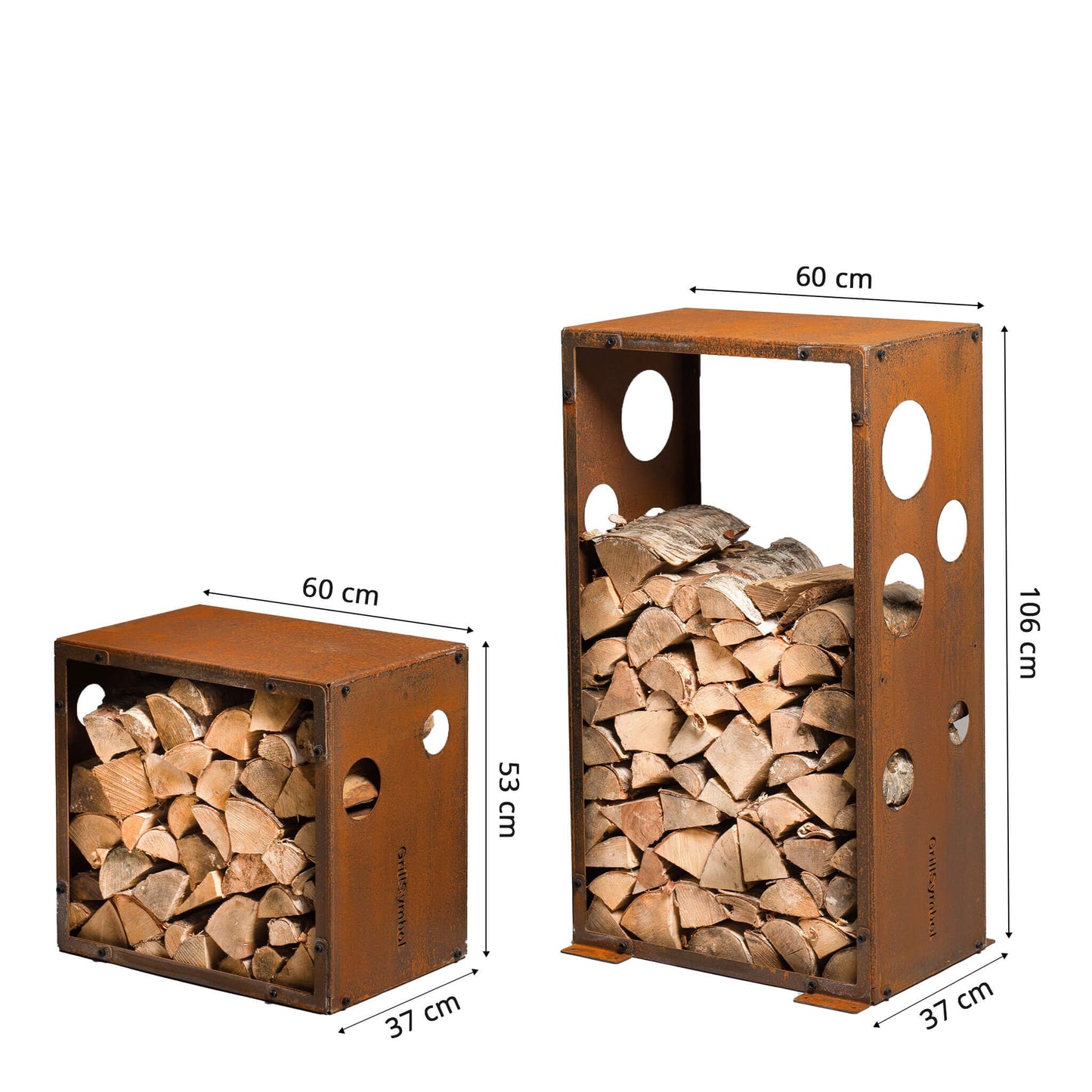 Modular firewood racks used as garden room dividers