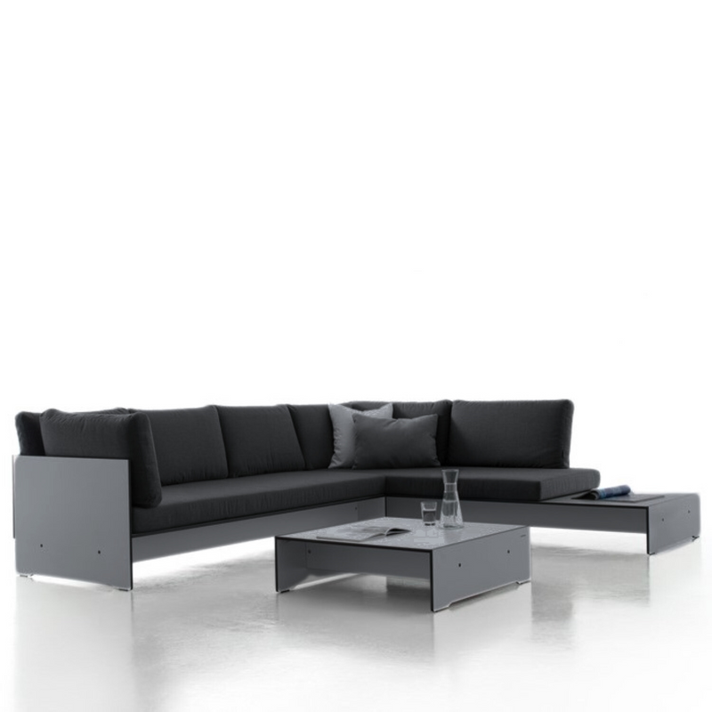 conmoto RIVA Lounge Combination E, modular HPL sofa, Sunbrella® cushions, weatherproof outdoor lounge, patio seating, anthracite