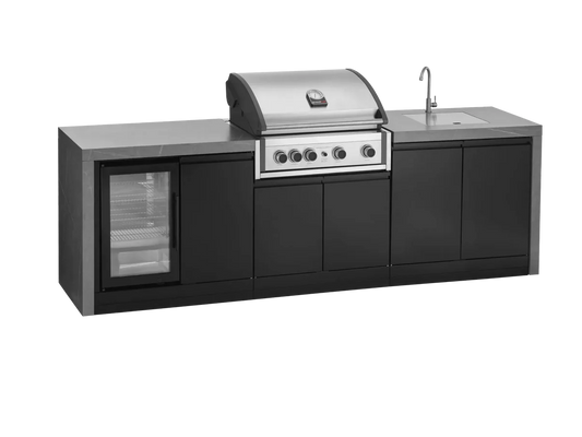 GrandPro 274 Pro Elite outdoor kitchen with waterfall stone worktop