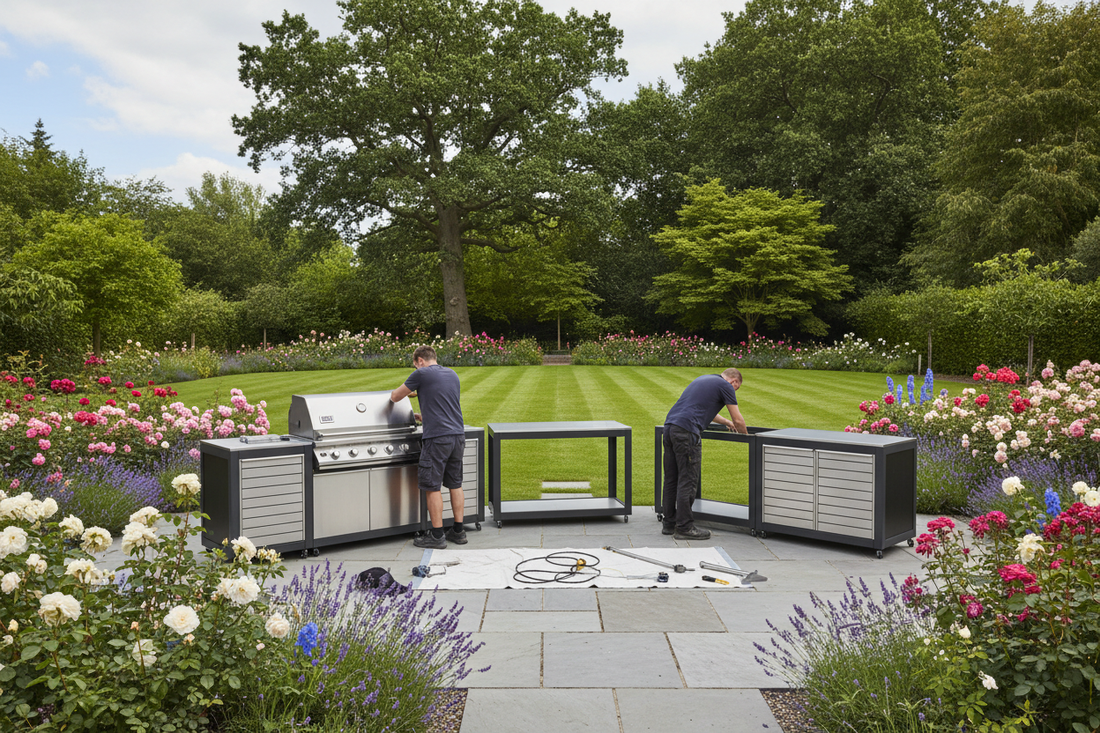 Custom modular outdoor kitchen in a UK garden patio