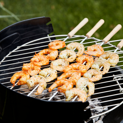 FSC certified reusable barbecue skewers on BBQ