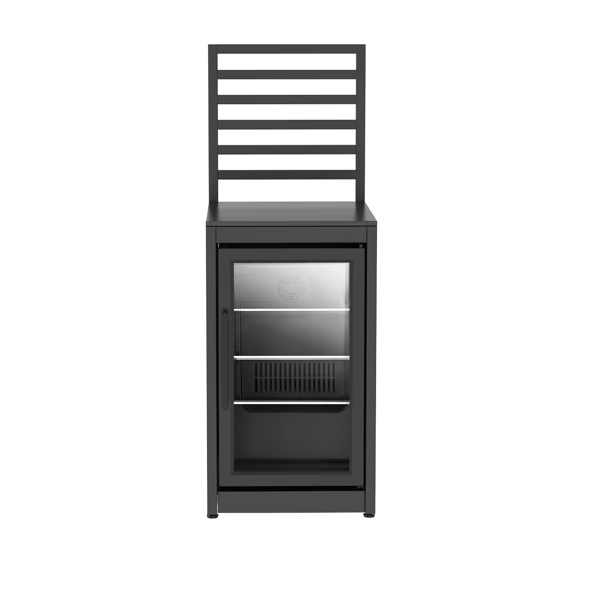 Modular fridge cabinet with adjustable feet for patio kitchen with rack