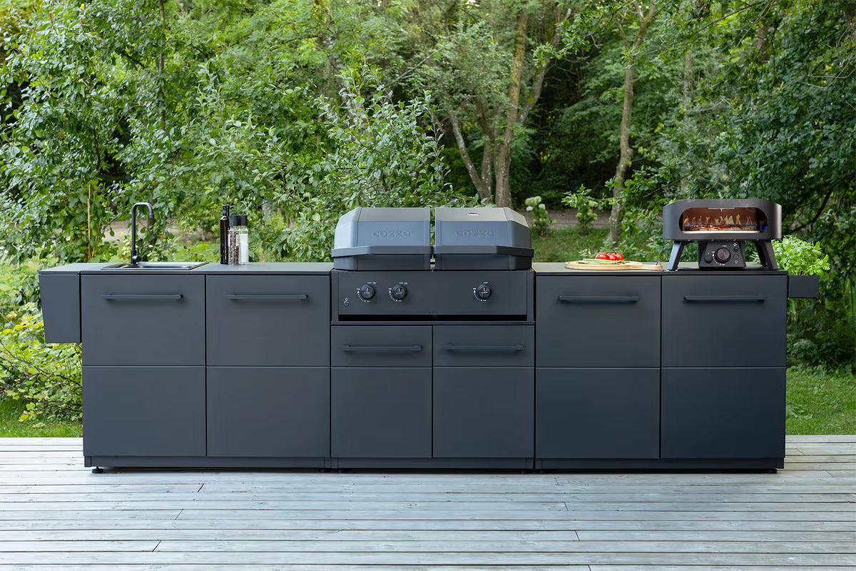 Cozze Elements Outdoor Kitchen with pizza oven and BBQ add-ons