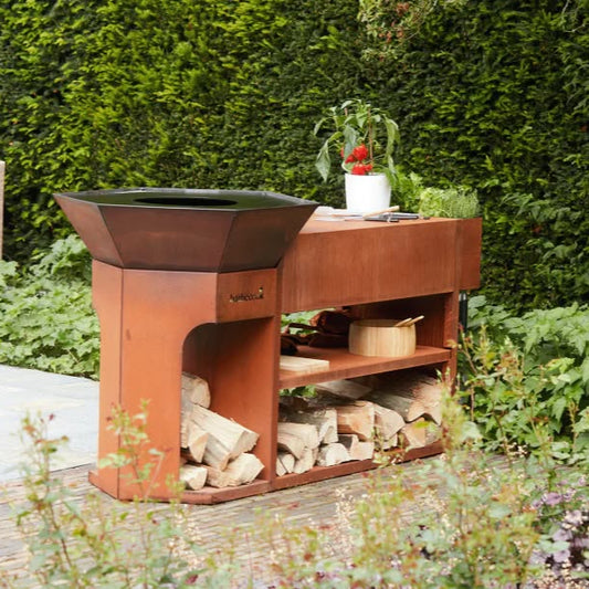 Barbecook Nestor Island outdoor cooking station in Corten steel with removable plates