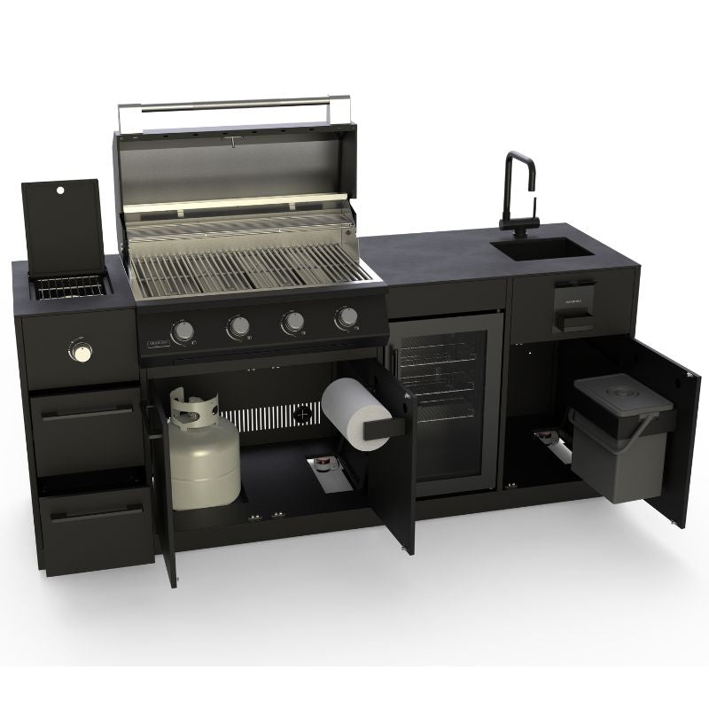 Premium outdoor BBQ station with storage cabinets and drawers