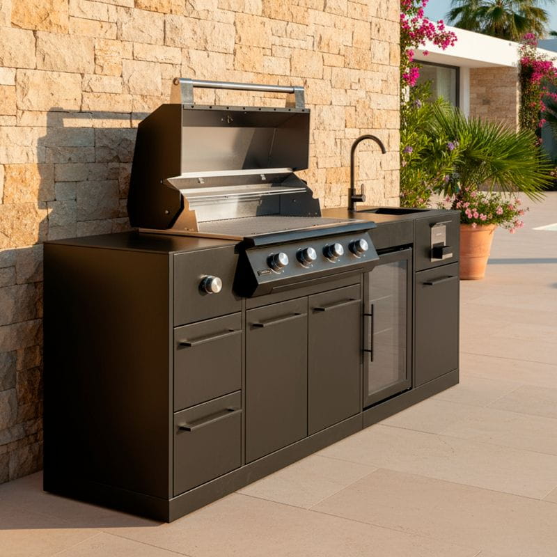 Luxury outdoor BBQ station with storage cabinets and drawers