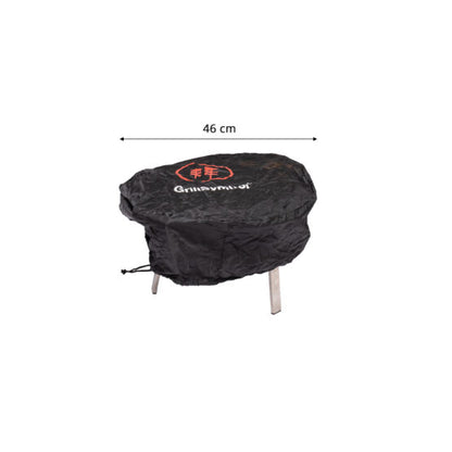 Black wok cover with Grillsymbol brand logo and dimensions on a white background