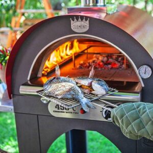 Clementi Gold pizza oven with stand outdoor cooking patio garden setup