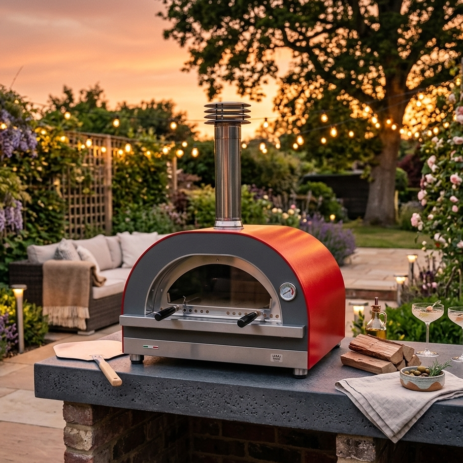 Clementi dual fuel pizza oven cooking pizza outdoor entertaining garden