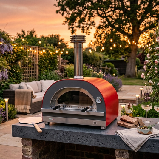Clementi dual fuel pizza oven cooking pizza outdoor entertaining garden