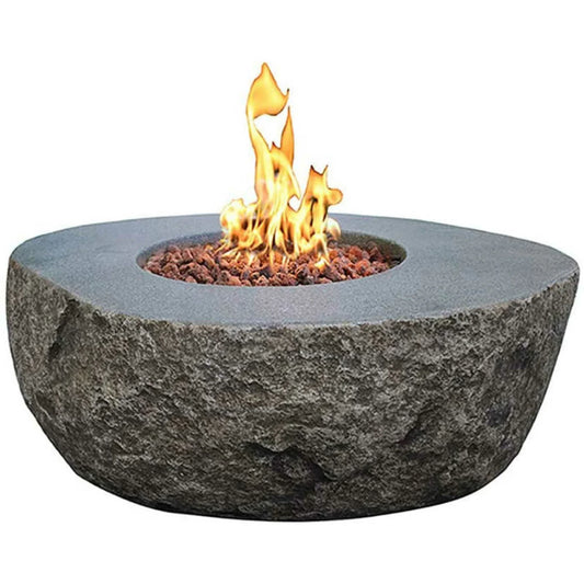 Elementi Concrete fire pit table with flames on a white background