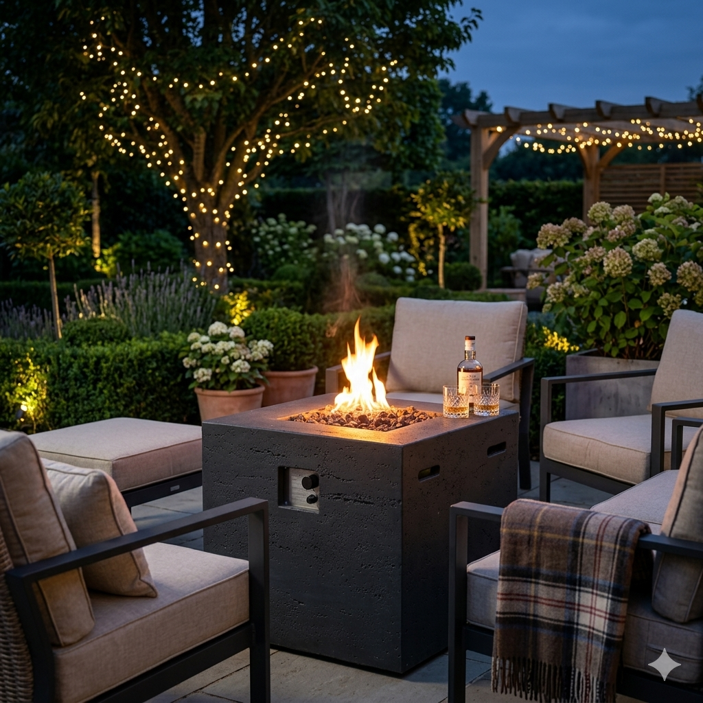 Elementi Ellington gas fire pit table outdoor patio heating square design with concealed gas tank