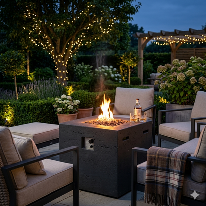 Elementi Ellington gas fire pit table outdoor patio heating square design with concealed gas tank