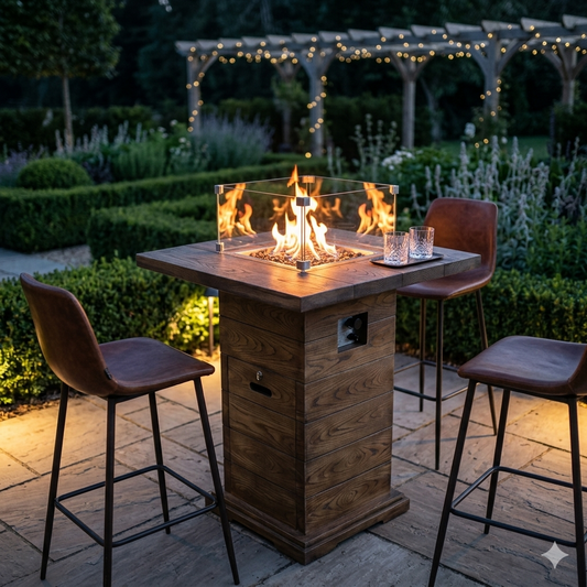 Rova fire pit bar table outdoor garden entertaining with flame