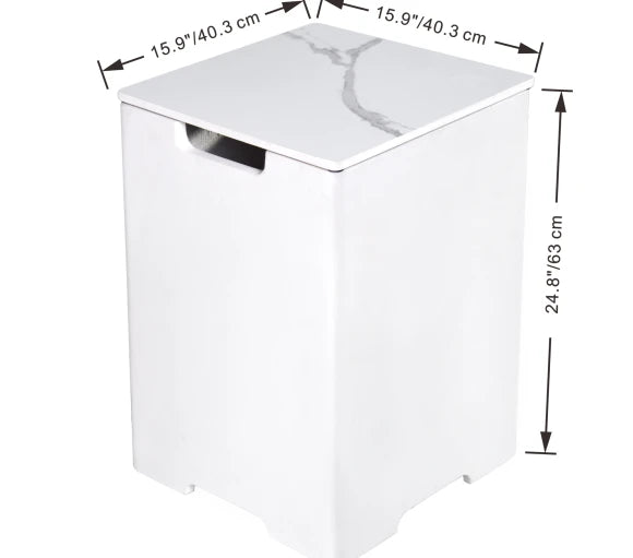 Elementi white porcelain tank cover gas bottle outdoor fire table setup