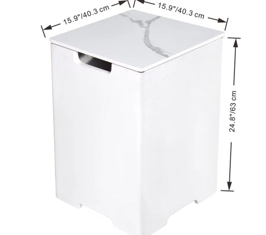 Elementi white porcelain tank cover gas bottle outdoor fire table setup