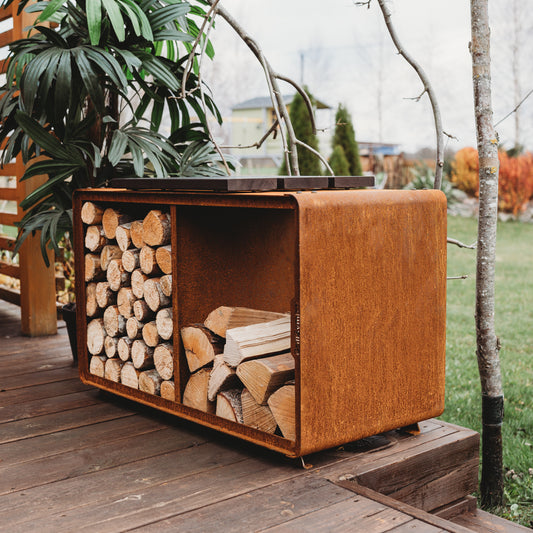 GrillSymbol Corten Steel Firewood Rack Enzo Rack-M (size 74 x 43 x 37 cm)