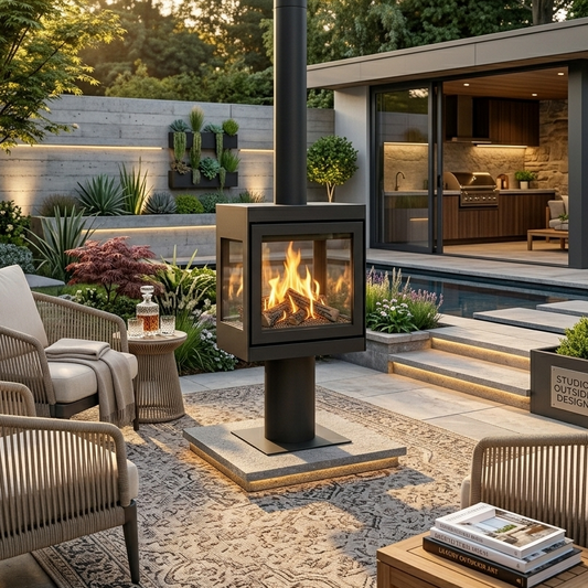 Firebloom Fresco garden stove with tall flue pipe for luxury outdoor heating