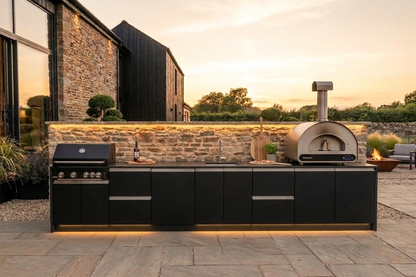 Complete Fontana Ignes outdoor kitchen installed on a modern porcelain patio at a British home