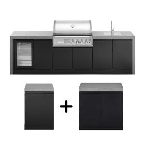 GrandPro 451 Outdoor Kitchen L-SHAPE Premium G4 Plus Grill with Fridge + Sink Waterfall Edition