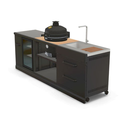 Modern modular outdoor kitchen featuring GRLLR Ember Classic 18" Kamado with prep units