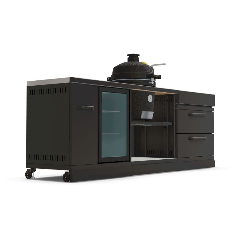 GRLLR Connect outdoor kitchen Ember 18" Kamado with fridge sink and modular workspaces