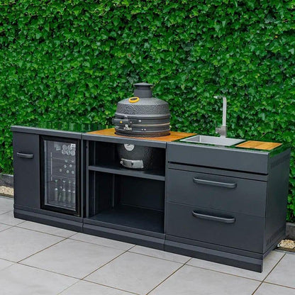 GRLLR Ember Classic 18 Inch Kamado outdoor kitchen with fridge sink and expansion unit in UK garden