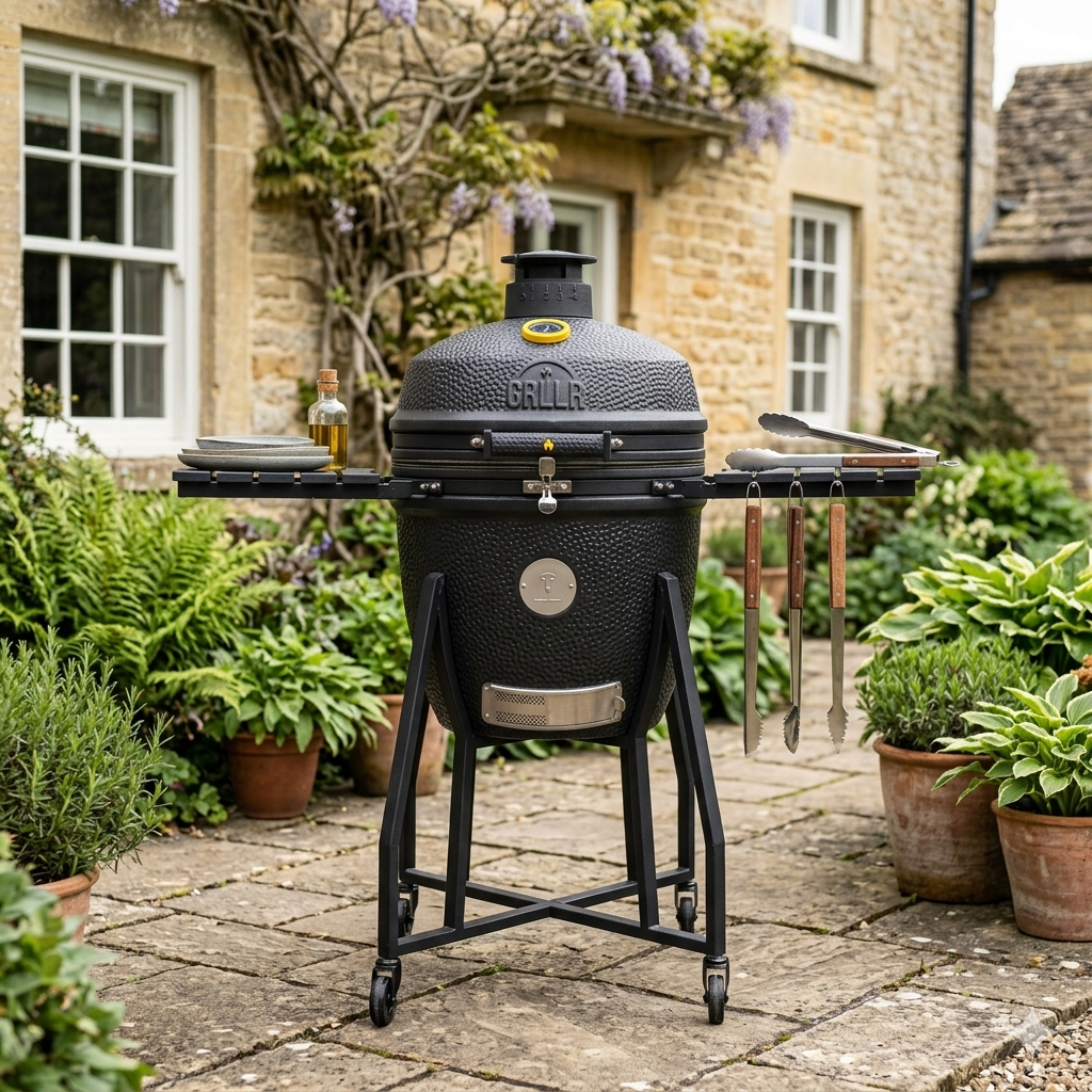 GRLLR Ember Classic 22” Kamado Grill in patio UK setting 