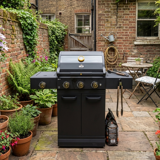 GRLLR Prime G3S 3-Burner Gas Barbecue in London courtyard
