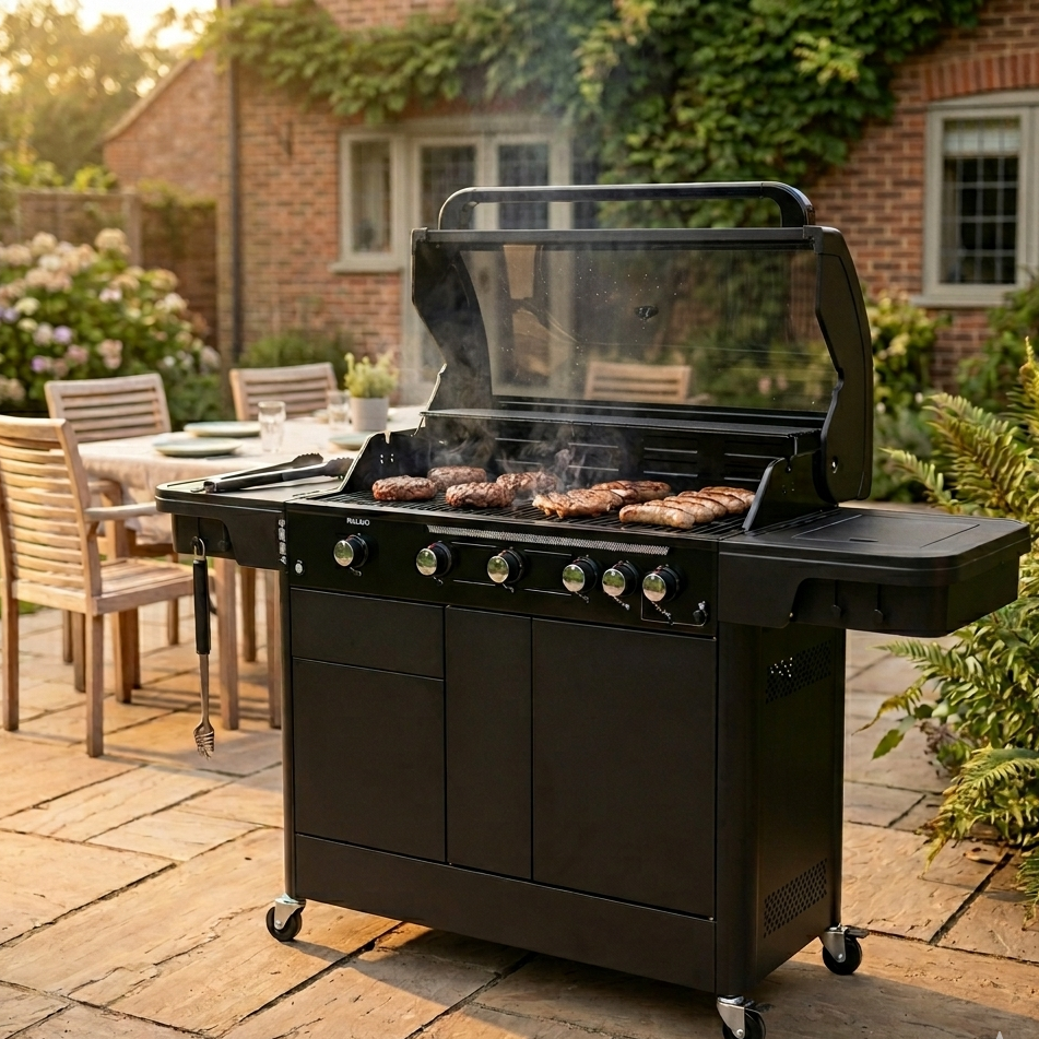 HALMO 7 burner gas BBQ outdoor kitchen grill with rotisserie and wok burner