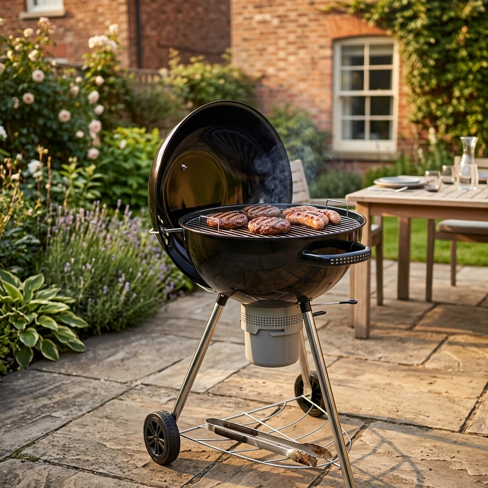 HALMO charcoal grill cooking steak outdoor smoky barbecue setup