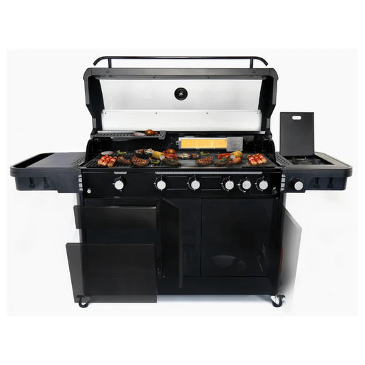 Halmo 7 Burner gas BBQ with stainless steel and cast iron cooking grids