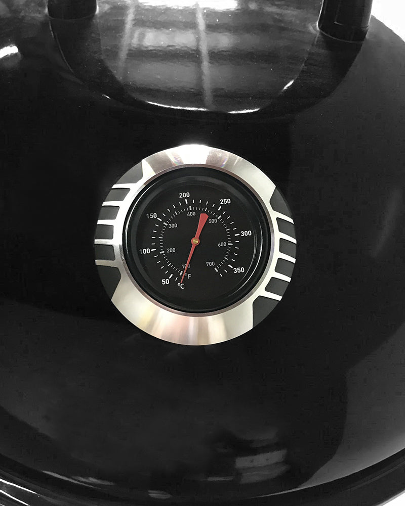 HALMO kettle BBQ airflow vent thermometer lid cooking detail