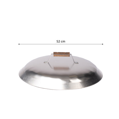 Grillsymbol Wok Lid with wooden fixture and measurement label on a white background