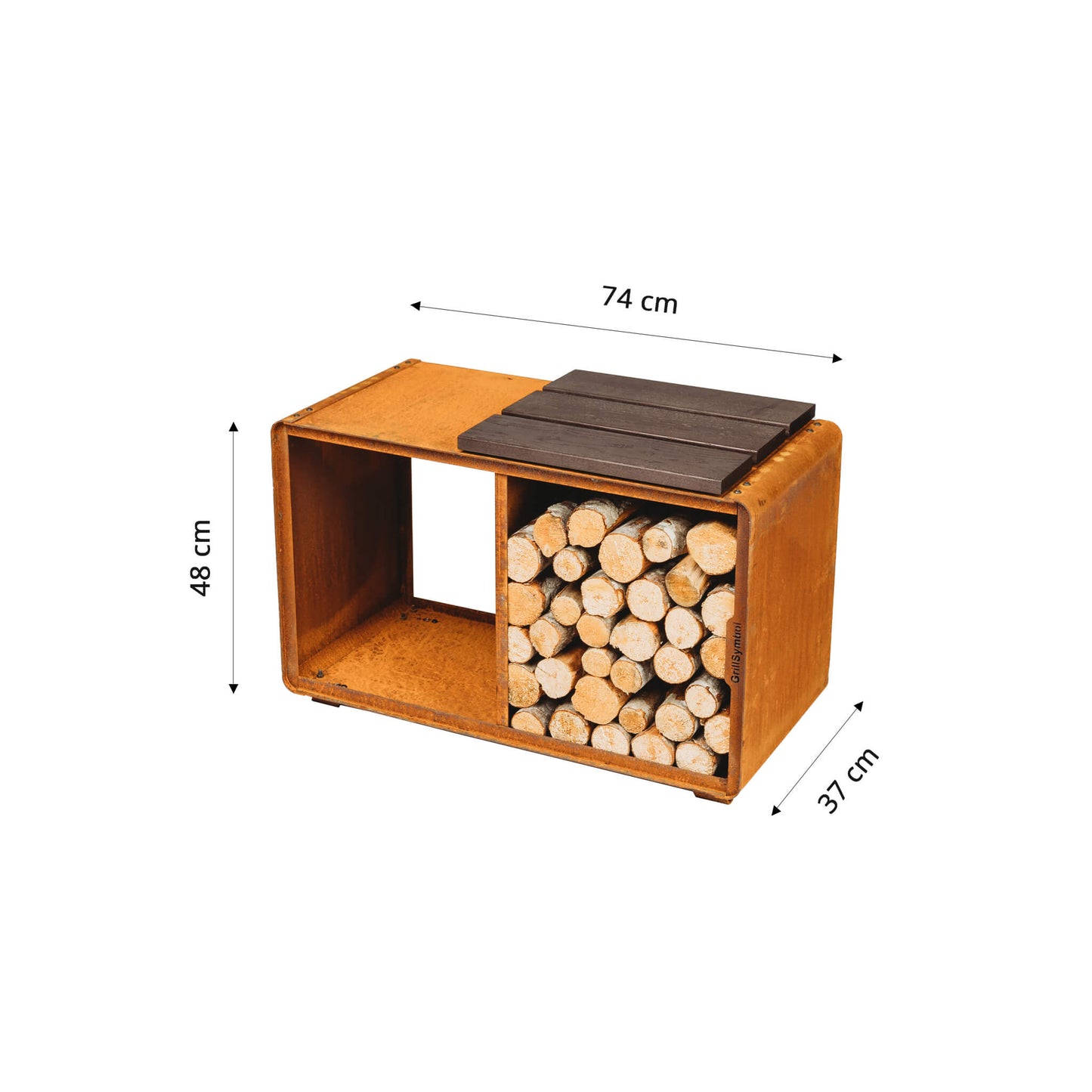GrillSymbol Corten Steel Firewood Rack Enzo Rack-M (size 74 x 43 x 37 cm)