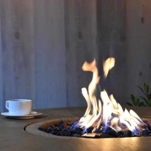 Elementi Lafite outdoor barrel fire table with propane burner