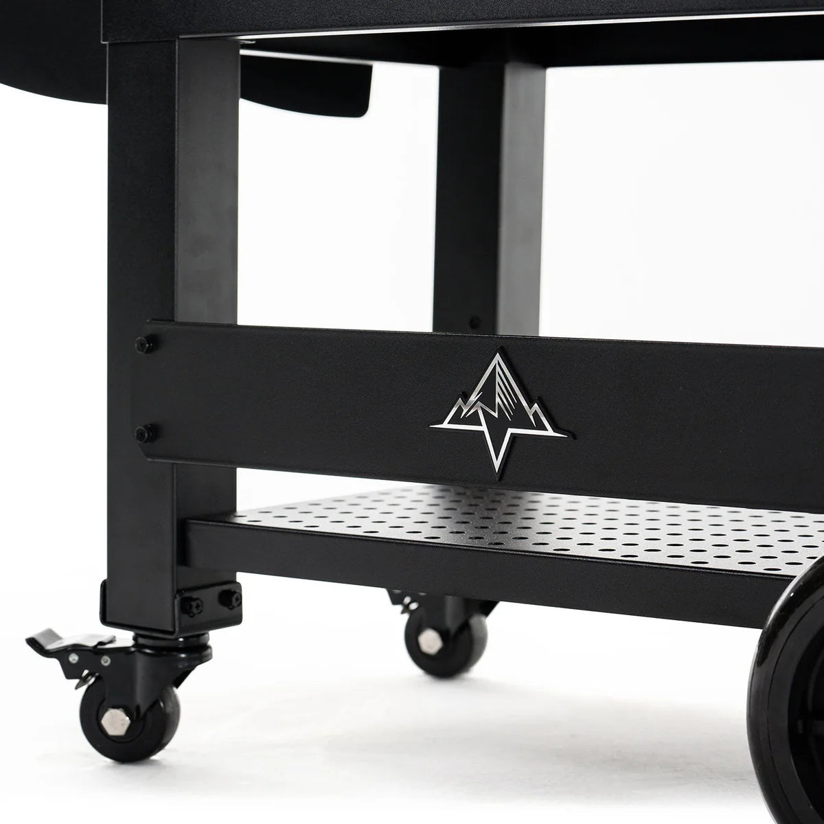 Black metal cart with a logo on a white background